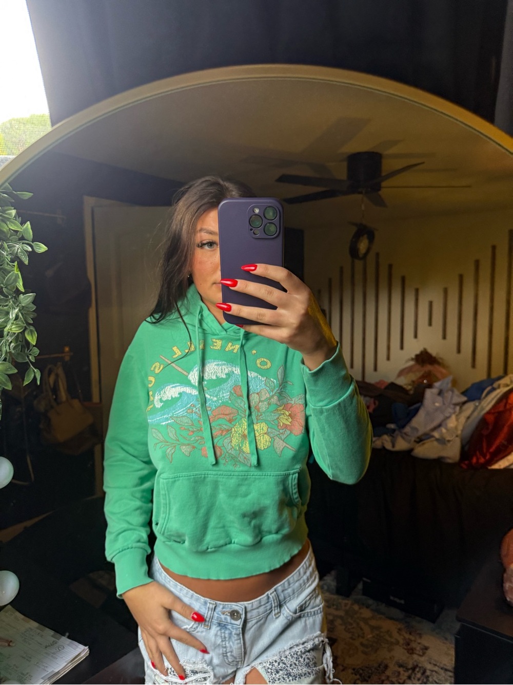 O'Neill Green Floral Cowl Neck Sweatshirt - Women
